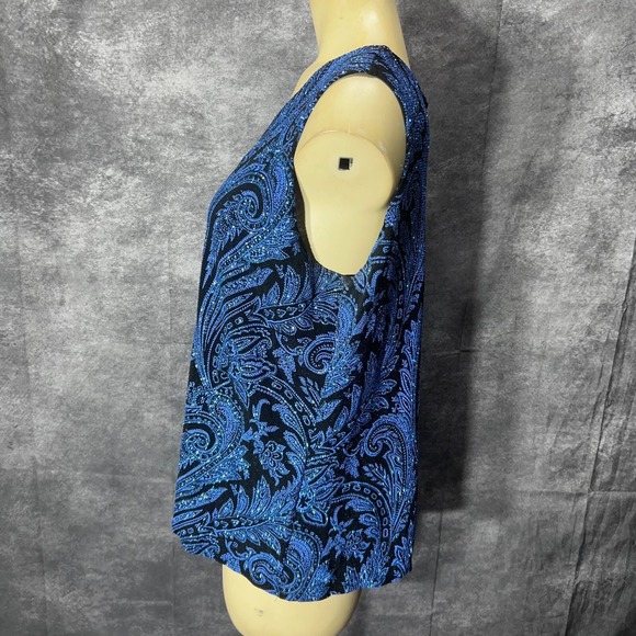 VTG Onyx Nite Sparkle Glitter Tank Top Womens Plus 1X Blue Black Paisley Dressy - Picture 6 of 9